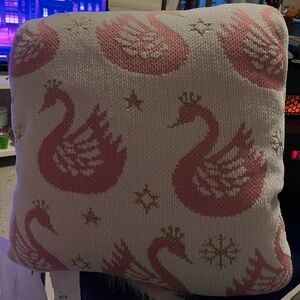 Pink and White Swan Holiday Pillow